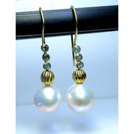 Natural Emerald Earrings Gold Vermeil; Earrings Pearl Earrings 925 Sterling Silver Earrings, Women Earrings