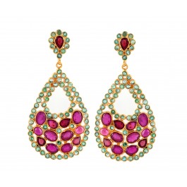Ruby & Emerald Earrings, Solid 925 Sterling Silver earrings, Gold Plated Earrings